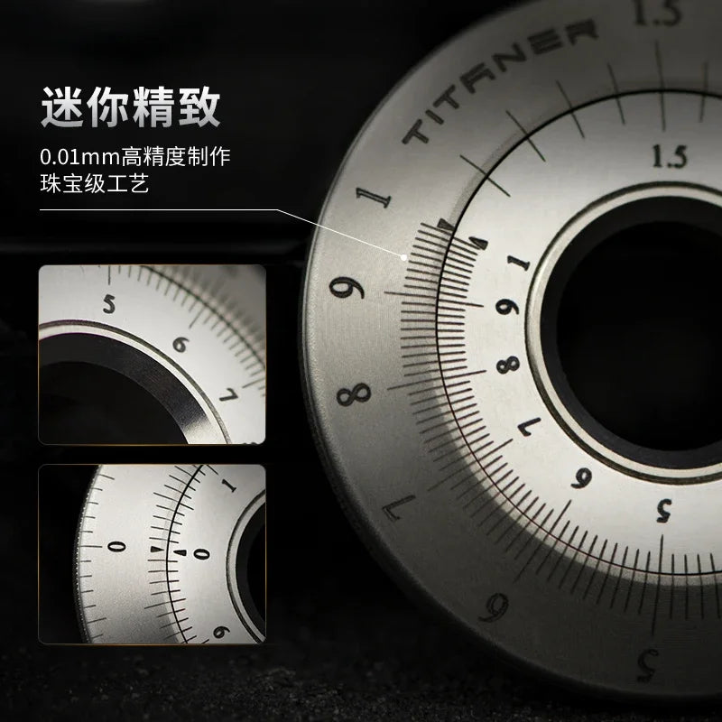 EDC Titanium Alloy Brass Ring Disc Ruler Measurement Drawing Ruler Math Outdoor Portable Decompression Ring