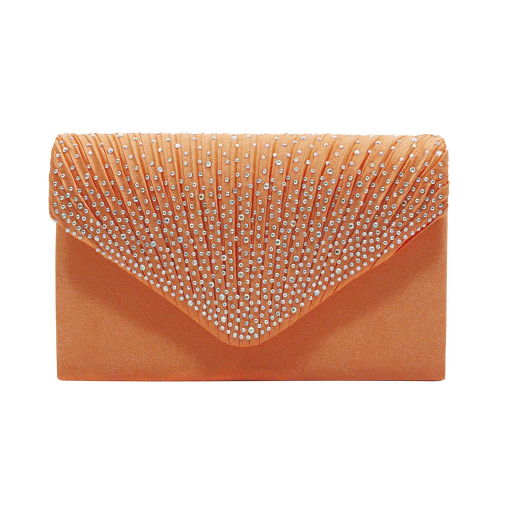 Women'S Fashion Elegant Clutches Trend Satin Rhinestone Shoulder Bag With Thin Chain Party Banquet Dress Matching Evening Bags