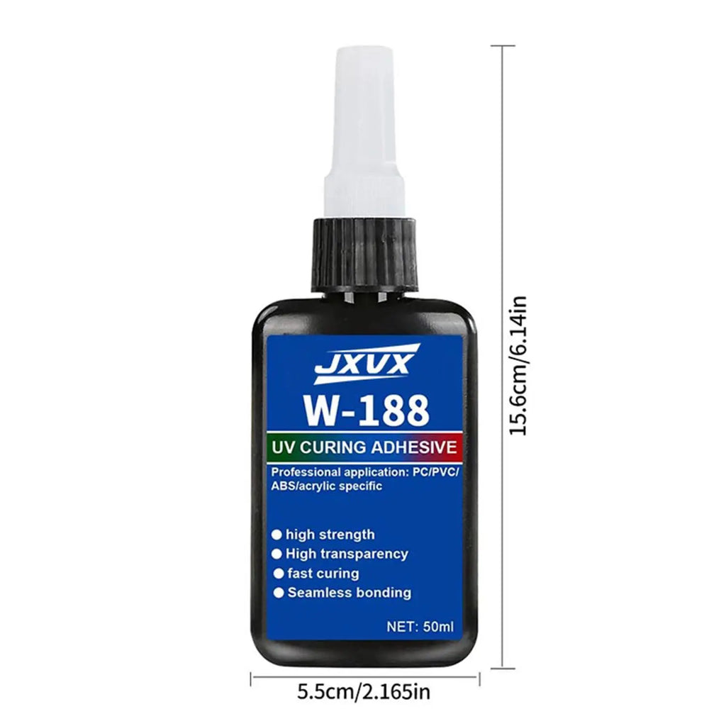50ml W-188 Super Strong UV Glue Curing Adhesive UV Curing Crystal Glass lace glue and crystals Metal ABS Bonding Welding With UV curing lamp.