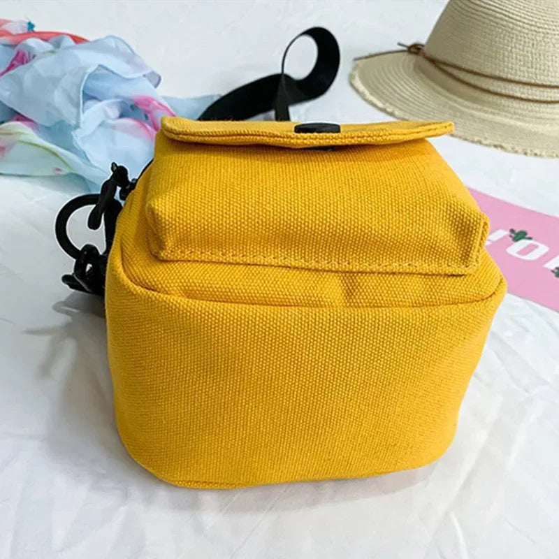 Versatile Small Canvas Fabric Solid Color Handbag Casual Cross Body Shoulder Bag with Detachable Shoulder Strap for Kids Bags