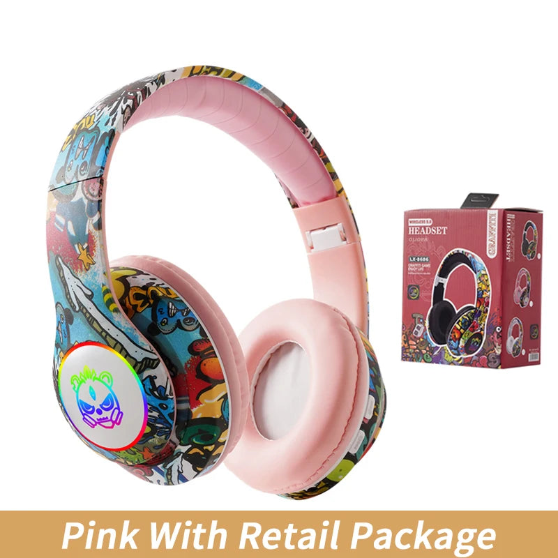 Wireless Headset Flash Light Kids Ear Headphones with Mic Bluetooth Headsets Stereo Music Game Headphone Girls Boys Gift