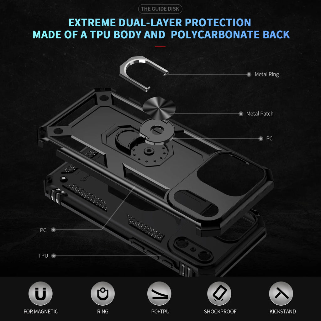Shockproof Armor Phone Case For iPhone 17 16 15 14 13 12 11 Pro Max Plus Mini 16e 17e Air Metal Ring Holder Anti-drop Cover