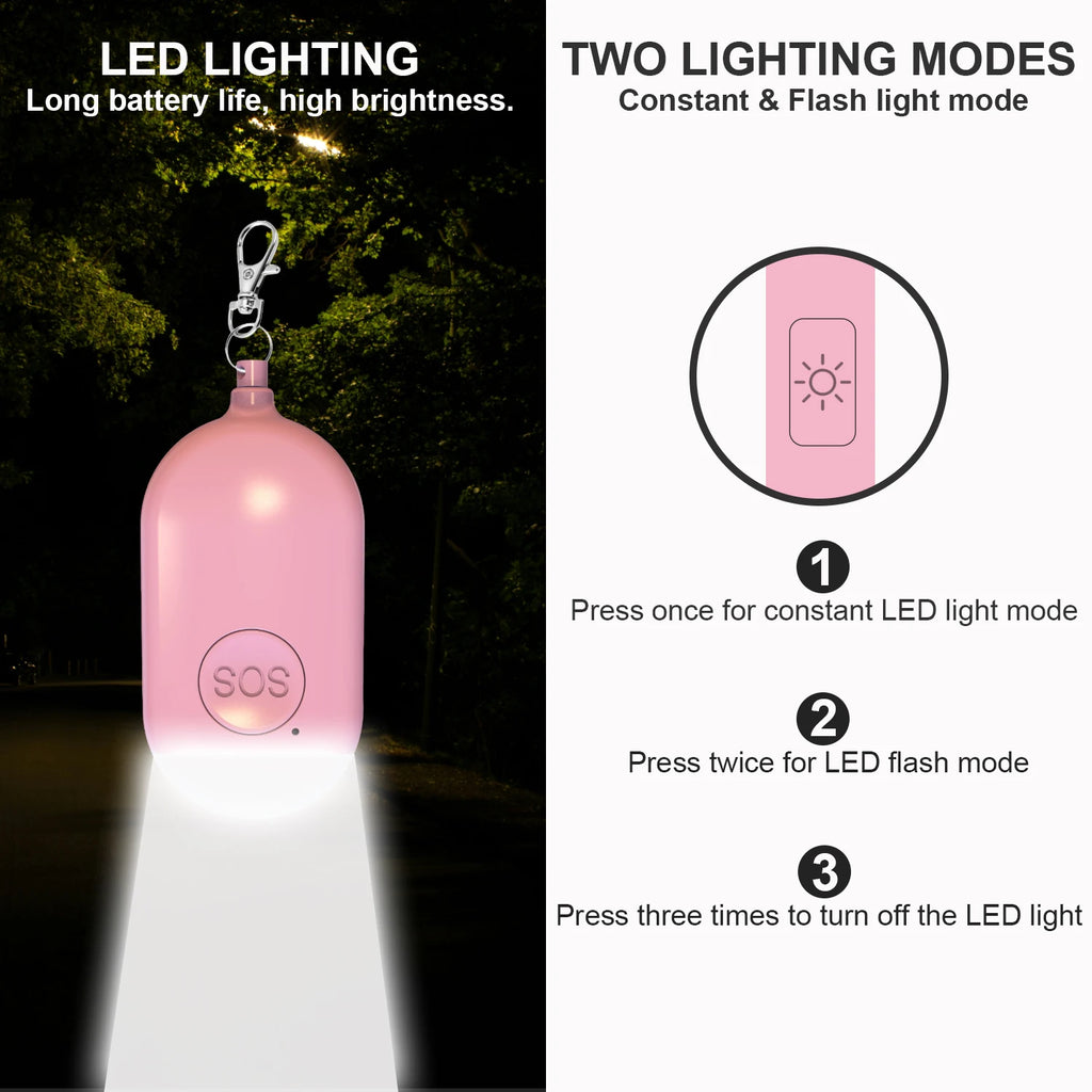 Rechargeable Self Defense Keychain Alarm 130dB Loud Emergency Personal Siren with Flashing Strobe Light SOS Safety Alert Device