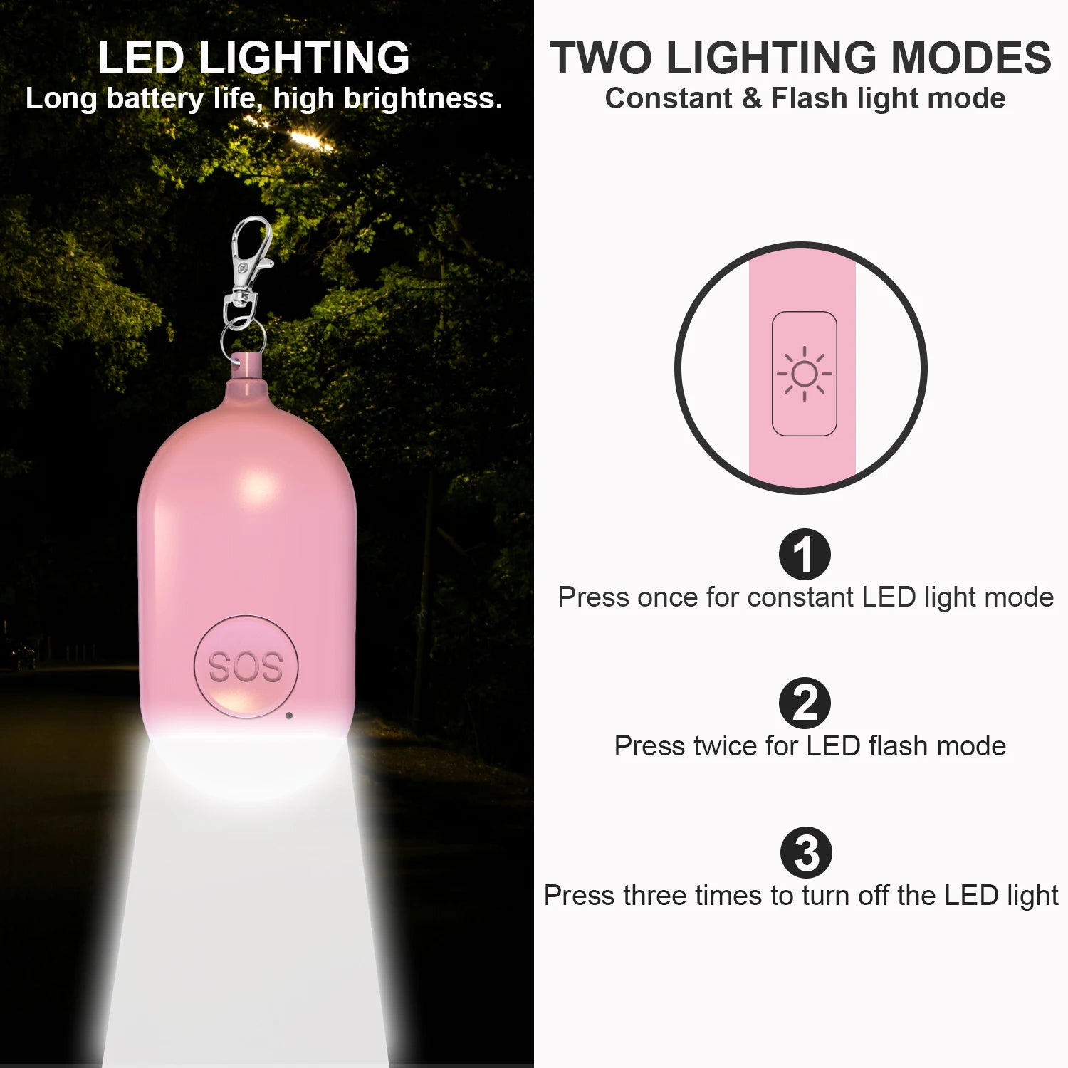 Rechargeable Self Defense Keychain Alarm 130dB Loud Emergency Personal Siren with Flashing Strobe Light SOS Safety Alert Device