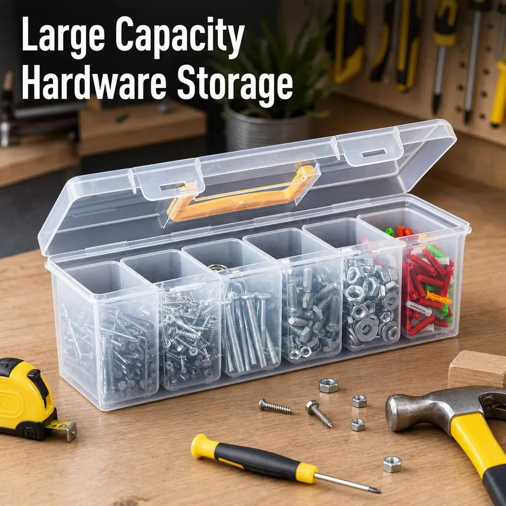 Transparent Plastic Hardware Storage Box with Removable Dividers Portable Small Parts Organizer Container with Handle for Screws