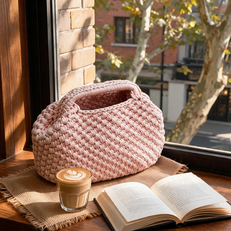 French Style Handmade Crochet Beach Bag Bohemian Tote Women Summer Vacation Casual Shoulder Handbag Luxury Design Large Capacity