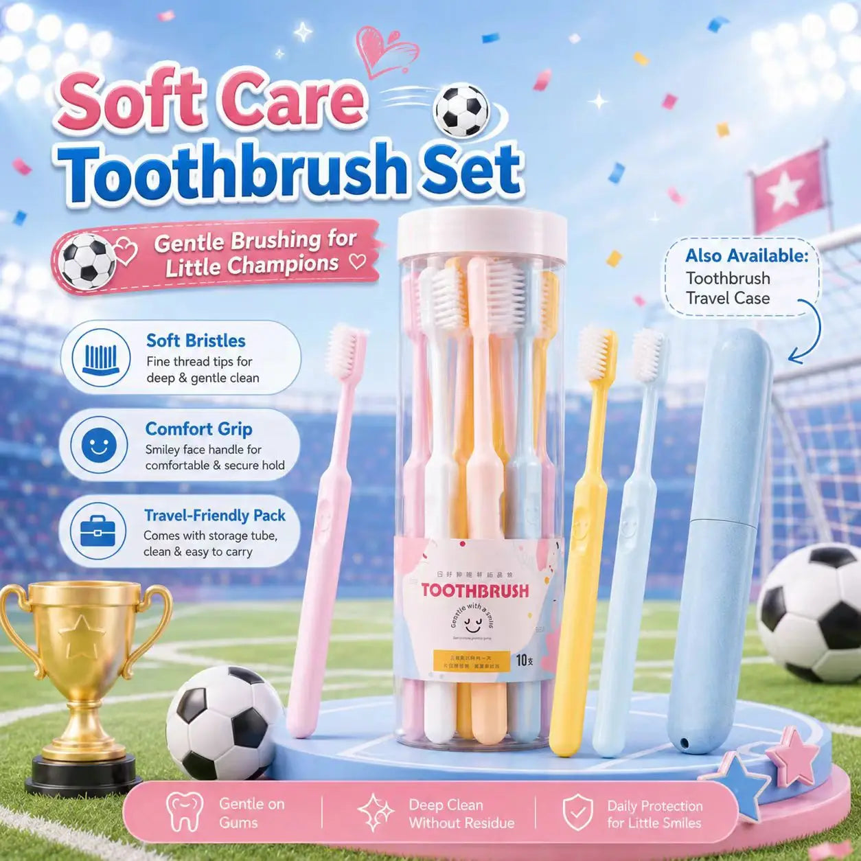 10Pcs Soft Bristle Adult Toothbrushes Box, Gum Friendly, Match Portable Toothbrush Case for Home & Travel