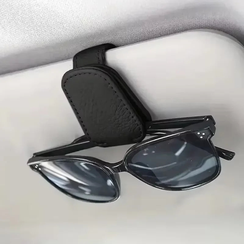 Universal Car Sunglasses Holder Car Magnetic Leather Clip Card Ticket Holder Auto Sun Visor Glasses Box Decoration Accessories