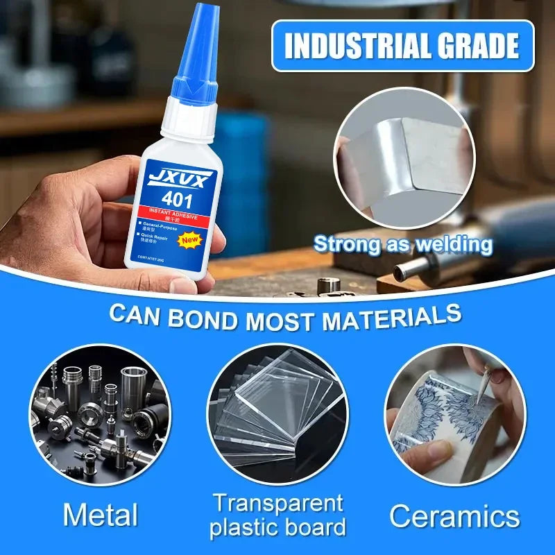 Extra-Strong Super Glue 401/502 for Metal and Plastic, 20 g – 5S Instant-Curing Cyanoacrylate Adhesive for Tool Repair