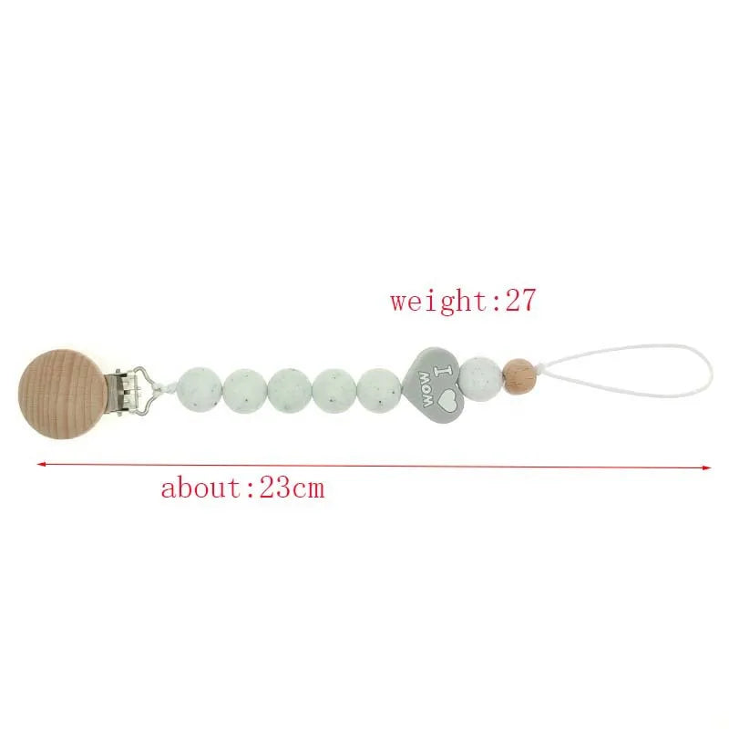 Baby Pacifier chain silicone beech wood Pacifier anti-drop chain grinding chain pacifier clip baby product safe teether clip
