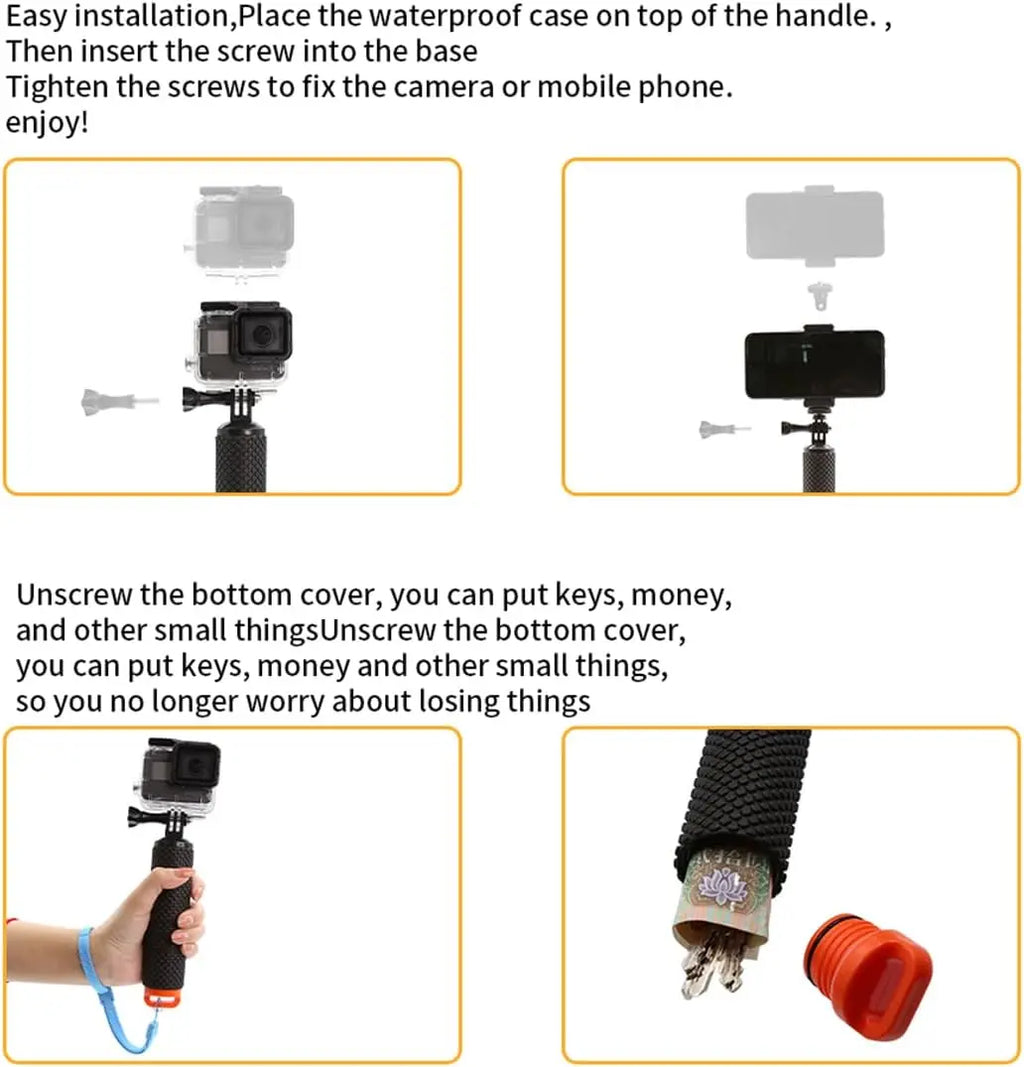 Waterproof Handheld Underwater Sport Selfie Stick Monopod Pole Floating Hand Grip Diving Handle Tripod Mount for HD Geekpro