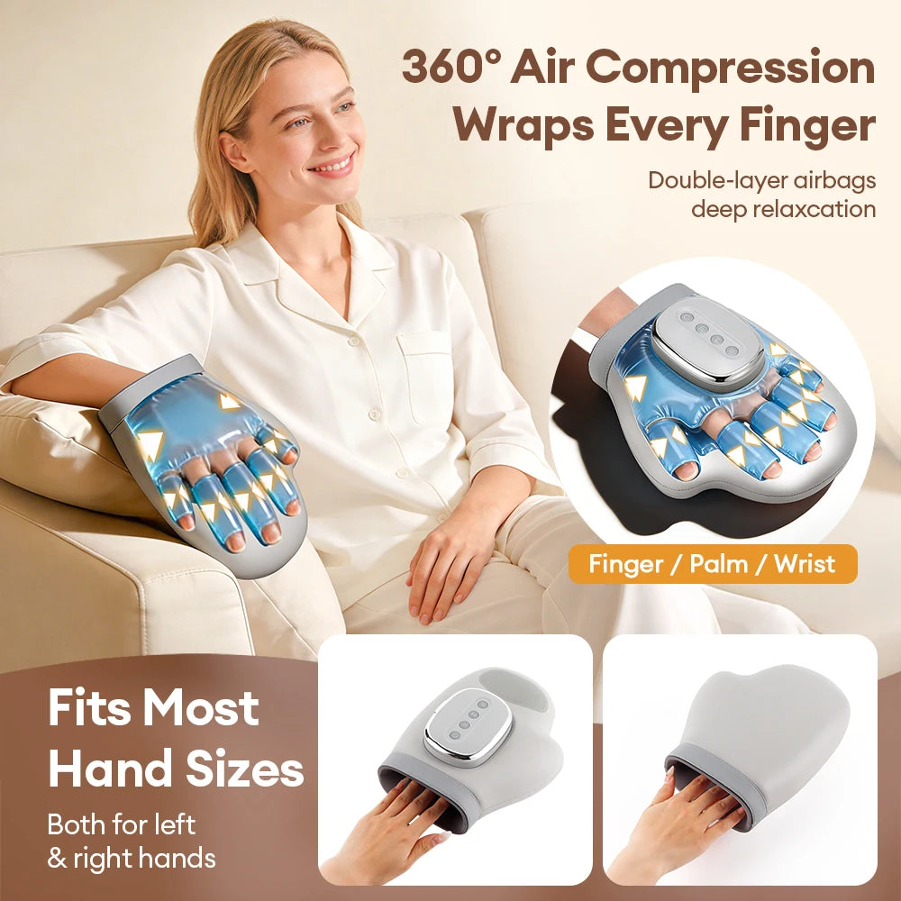 5 Level Hand Massager with Airbag Compression Finger Wrist Palm Massage Machine Vibration Glove for Hand Muscle Relax