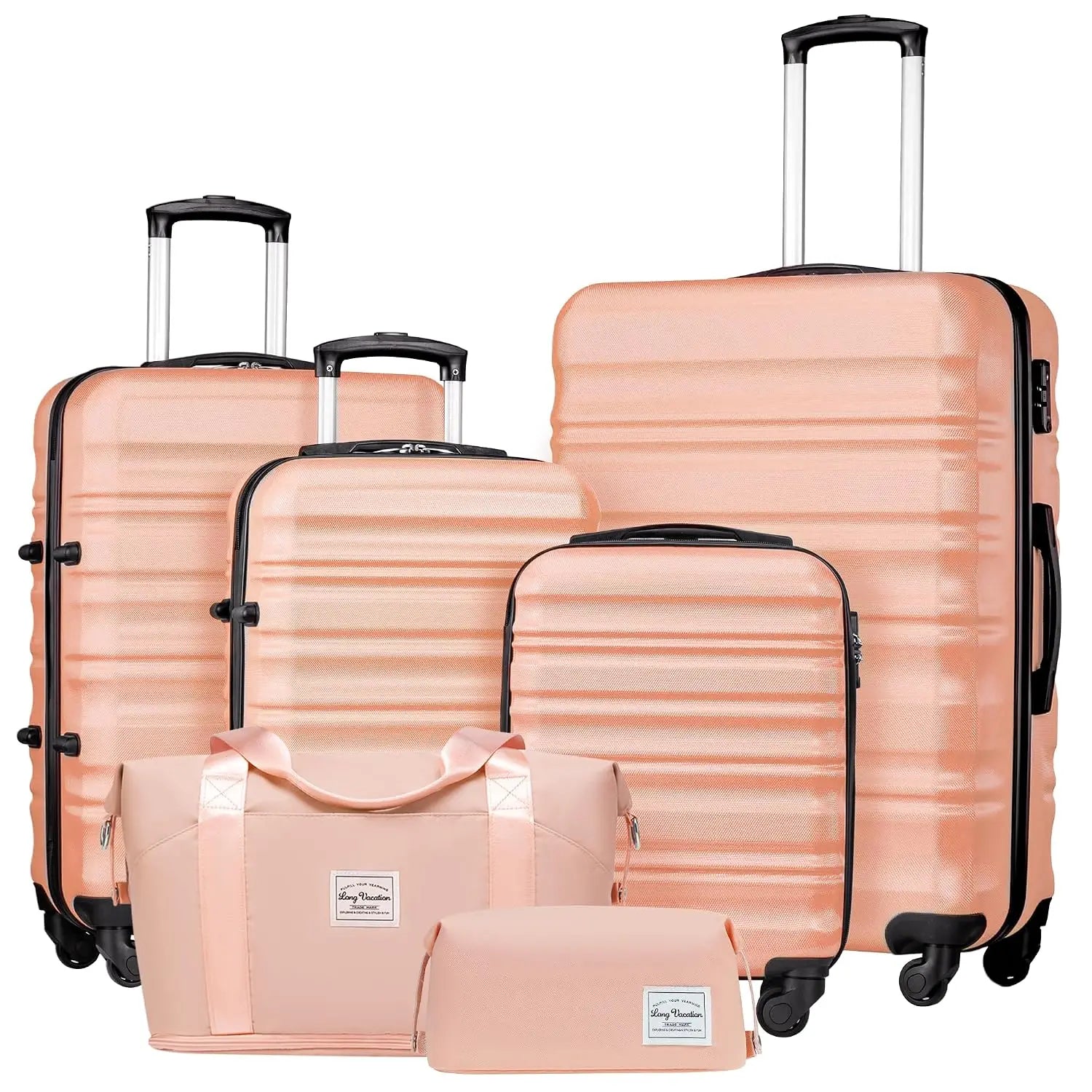 6 Piece Navy ABS Hardshell Carry On Luggage Set Spinner Wheels TSA Lock Travel Suitcase, Customized