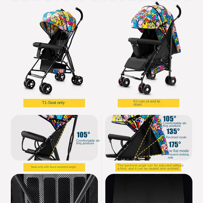 Baby Buggy Can Sit or Lie Down Lightweight Folding Locket Umbrella Car Baby 0 to 3 Years Old Child Stroller