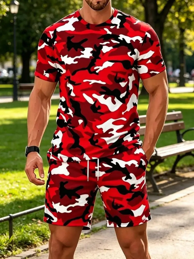 Summer Camouflage Pattern 3D Print Tracksuits Men Women Casual Short Sleeve T-Shirt Shorts Sets 2pcs Sports Suits Men's Clothing