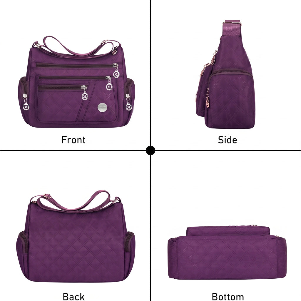 Water Resistant Nylon Multi Zipper Crossbody Bag Large Adjustable Strap Shoulder Purse for Mother Daily Outdoor Shopping Travel