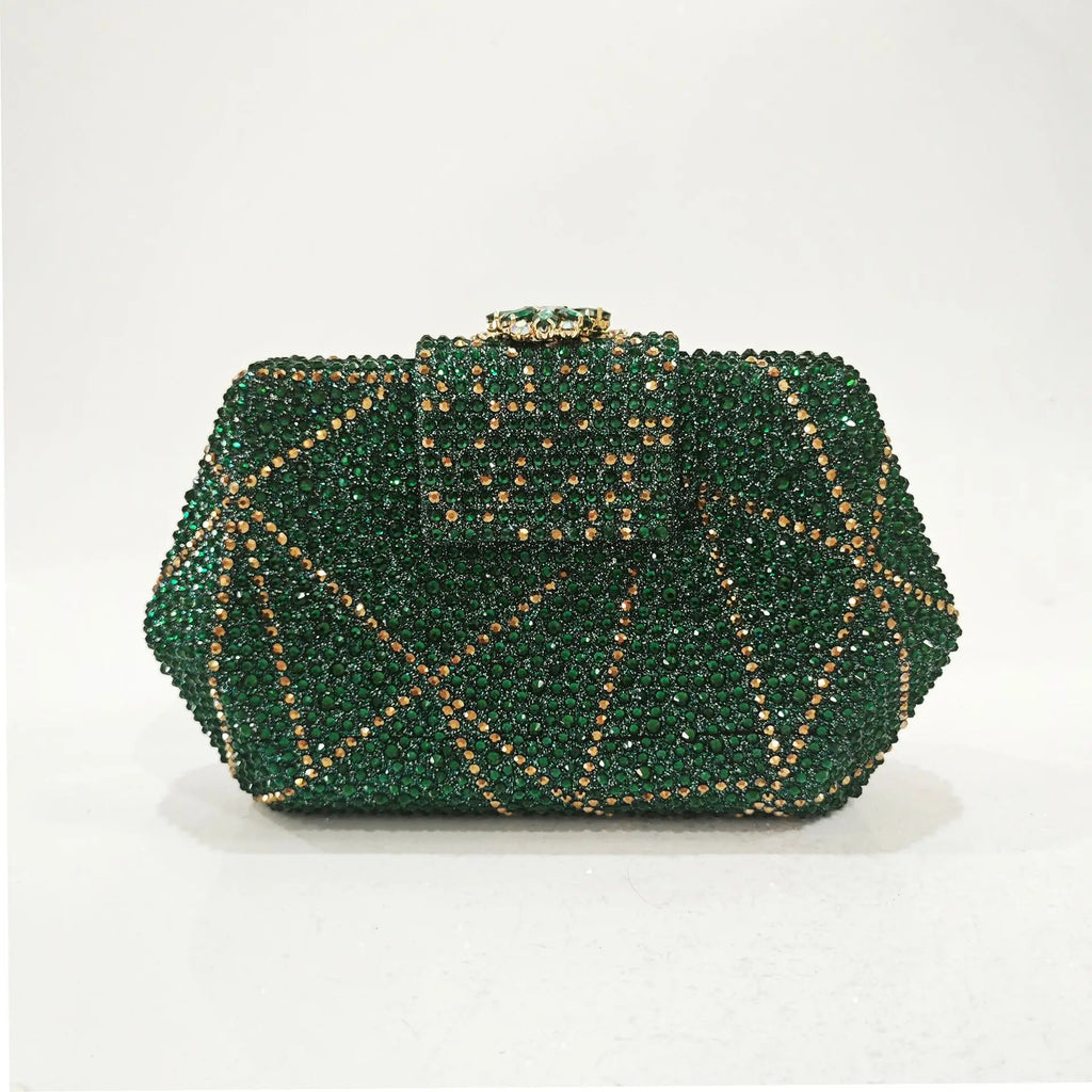 Fashion Women's Diamond-shaped Rhinestone Party clutch Bag, Handbag withLong Chain, Lady Everning Handbag Clutch Bag