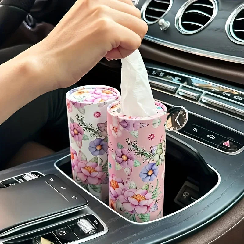 2pcs Flower Car Tissue Holder - Car Tissue Barrel Drawn Paper Printing Creative Hand Drawn Paper