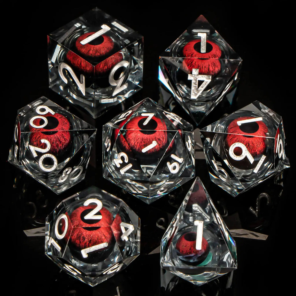 7pcs Dragon Eye D&D Dice Set DND, Sharp Edge Resin Liquid Core Dungeon and Dragon Dice, Role Playing Dice D20 D12 D10 D8 D6 D4