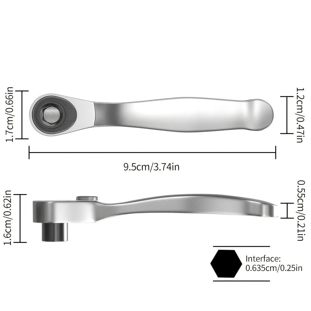 2 in 1 Mini Ratchet Wrench, Durable Chrome Vanadium Steel Wrench with 72 Teeth, 1/4 Inch Drive Socket, Quick Wrench, Hand Tool