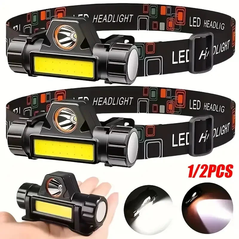 1/2PCS LED+COB Portable Headlamp with 400MAh Magnetic Lightweight Head Flashlight for Outdoor Camping Running Fishing Emergency
