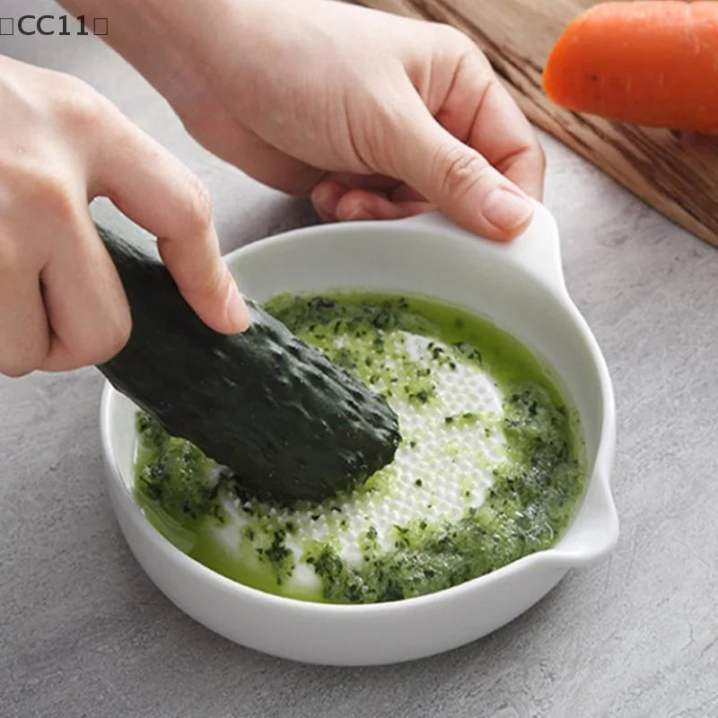 〔CC11〕White Simple Ceramic Ginger Grater Tool Hand Grinder Garlic Masher Portable Porcelain Carrot Ginger Grinding Kitchen Tool
