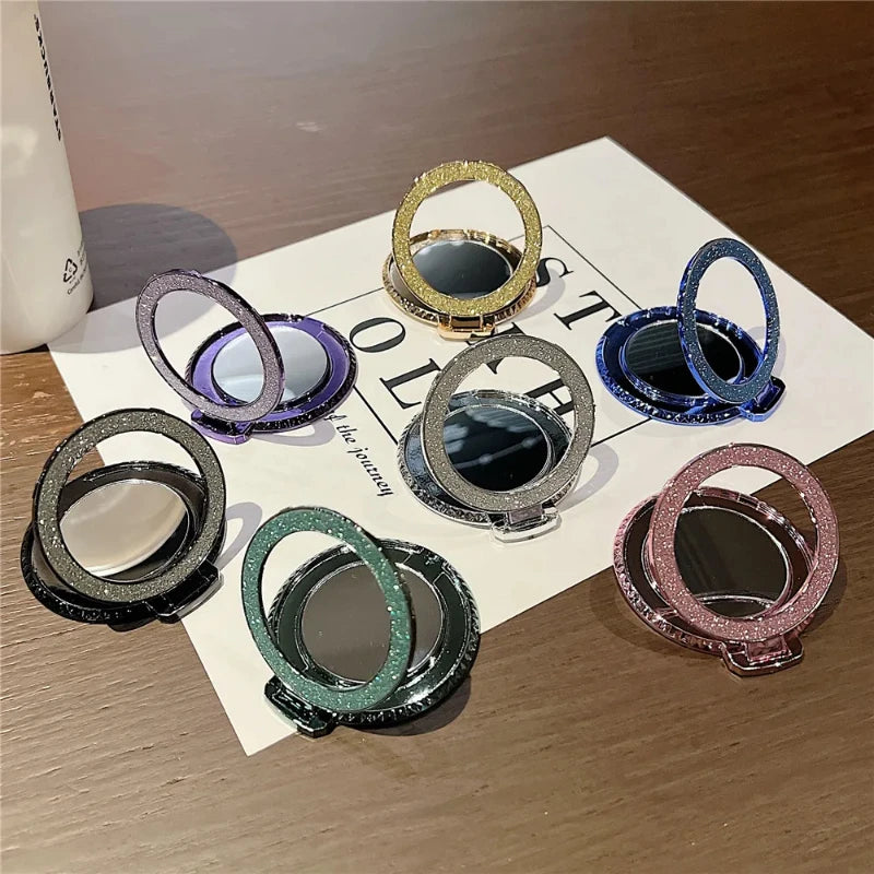Luxury Diamond Patterned Magnetic Back Sticker 360° Rotating Mirror Magnetic Phone Holder Suitable for Various Phone Models
