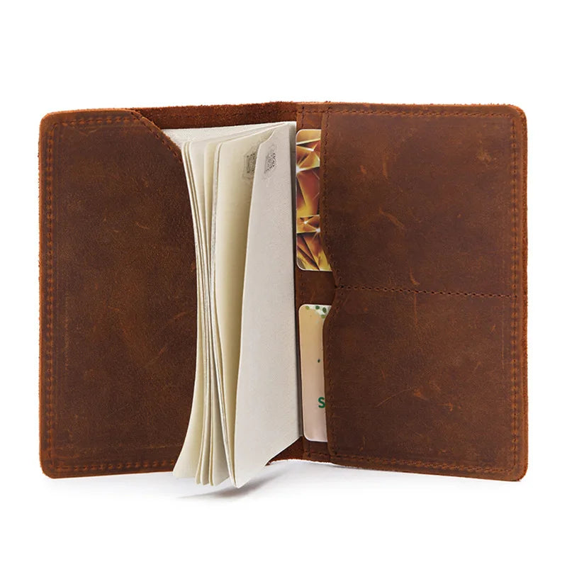 Unisex Genuine Leather Passport Holder Women Vintage Cow Leather Passport Cover For Men Credit Card Case Travel Wallet