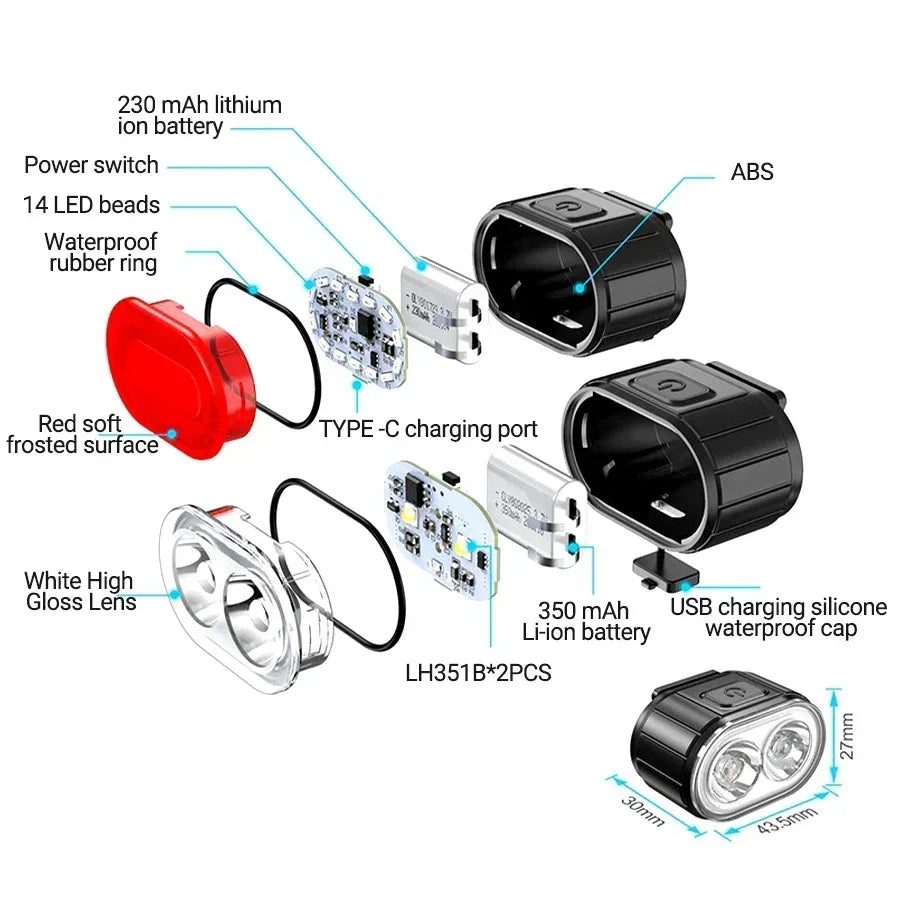 Cycling Bicycle Front Rear Light Set Bike Rechargeable Headlight Light MTB Waterproof Taillight LED Lantern Bicycle Accessories