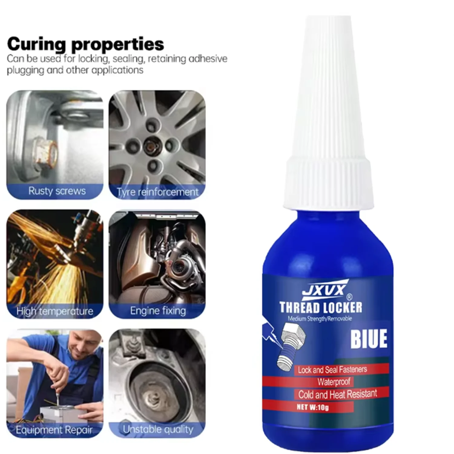 Lock Tight Thread Blue Thread Locking Agent, Medium Strength Blue Anaerobic Adhesive for Fixing Screws and Nuts, Anti-Loosening,