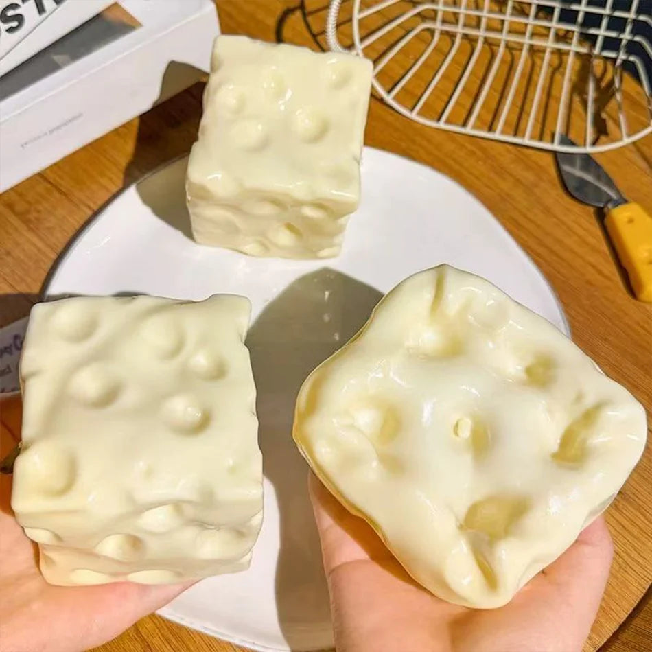 2026 Cheese Cube Stress Ball Big Cheese Shapeable Squeeze Ball Non-Bounce Fidget Toy ASMR Sensory Anti-Stress Christmas Gift