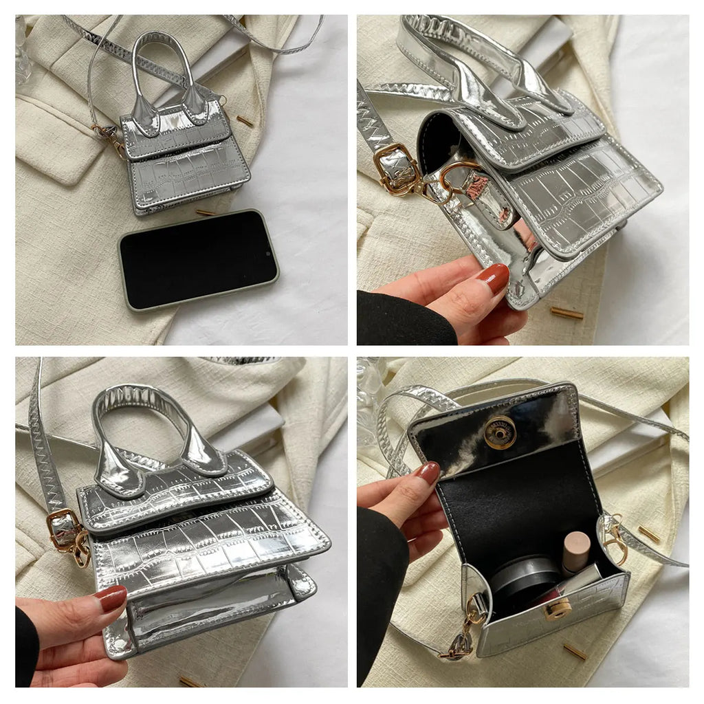 Fashionable Candy Color Stone Texture Shiny Mini Square Flip Crossbody Shoulder Bag Portable Lipstick Storage Pouch For Women Da