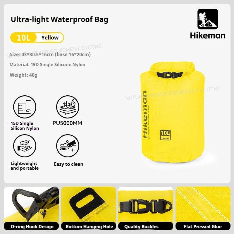 HIKEMAN Ultralight Storage Bag Silicon Coated Waterproof Bag Camping Clothing Stuff Sack Outdoor Compression Bag