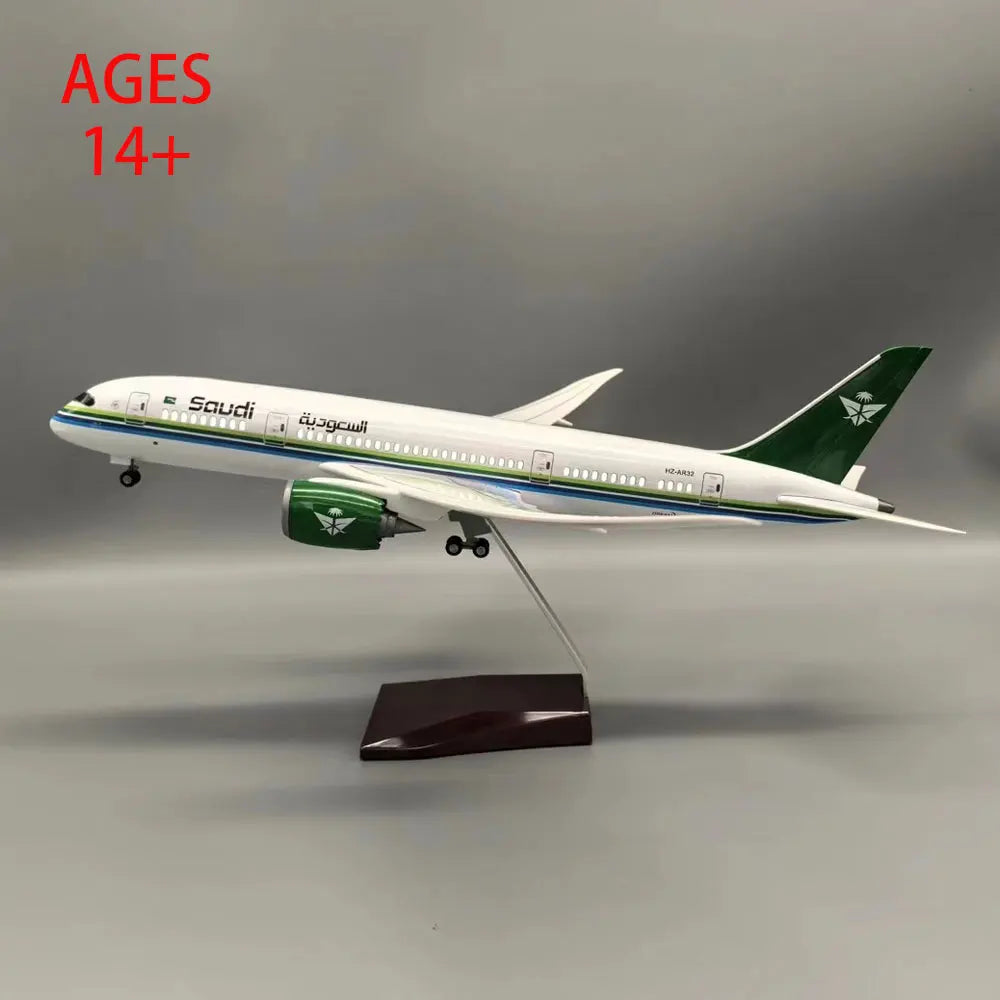 New 47CM Saudi Arabia B787 Airline Toy Planes Scale With Light &Wheel Base Resin Diecast Model Collection Gifts