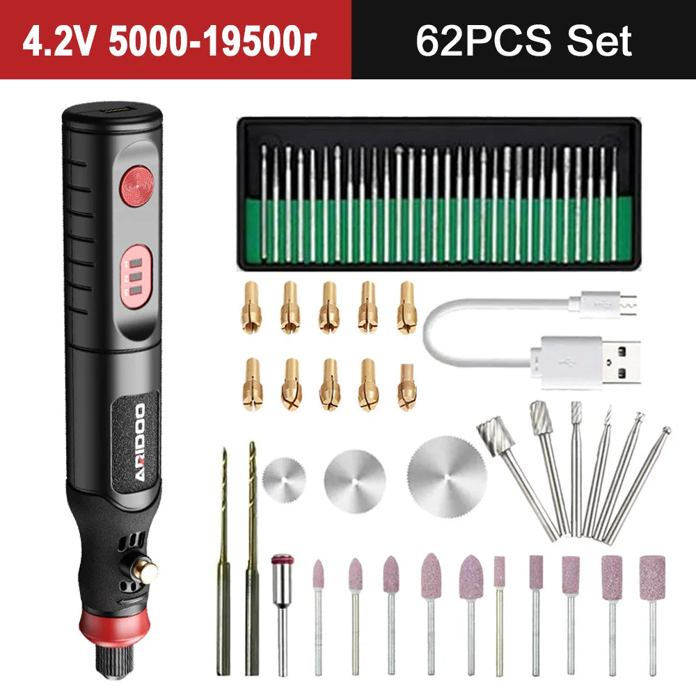5000-20000r 4.2V Engraver Electric Drill Mini Grinder Engraving Pen Drilling Machine Cordless Rechargeable Micro Rotary Tool Kit