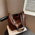 Women Vintage PU Leather Shoulder Bag Large Capacity Hobo Tote Wide Strap Casual Crossbody Purse Daily Handbag Quality
