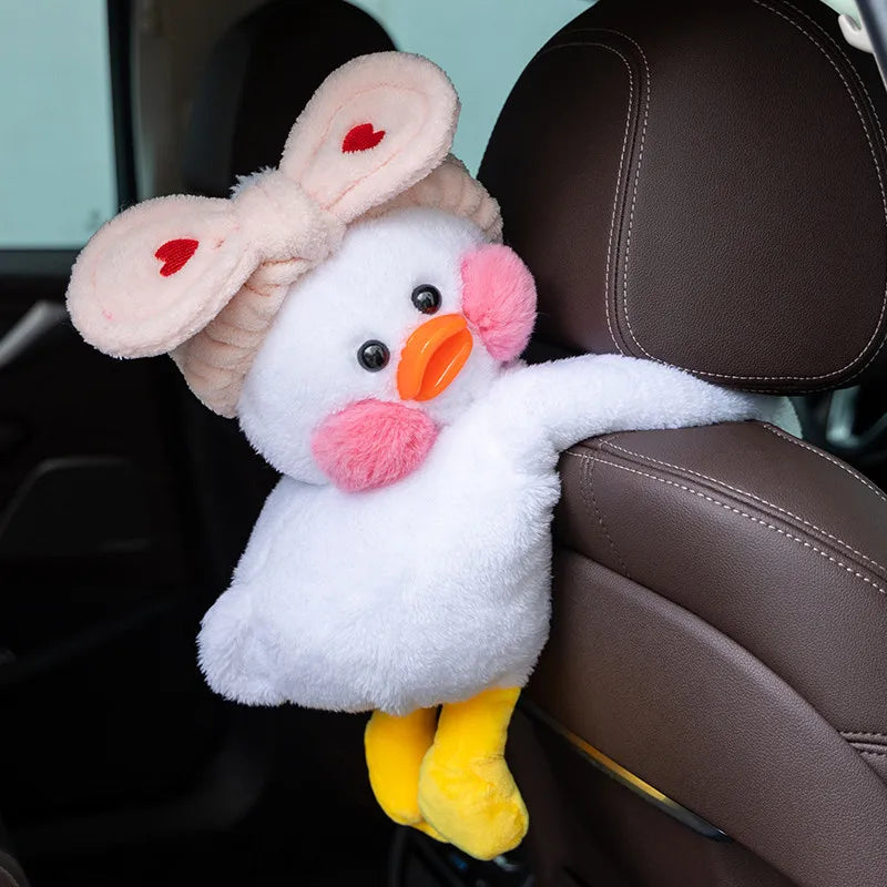 Car Drawer Box hang Cute Duck Plush Dolls  Car Hanging Net Red Creative Cute Car Tissue Bag Multi-function Car Supplies ornament
