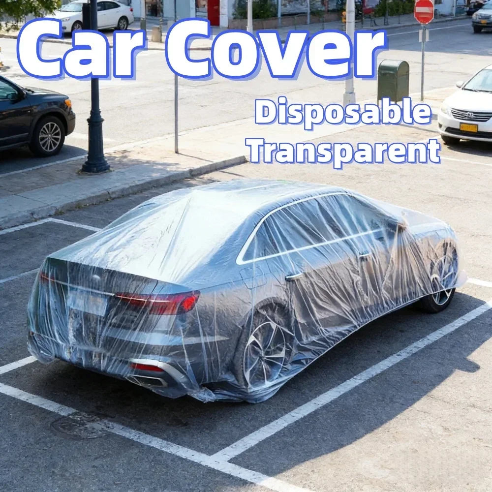 Disposable Plastic Car Cover, 10-Second Quick Install, Elastic Band Fit, Dustproof & Rainproof, No Cleaning Needed