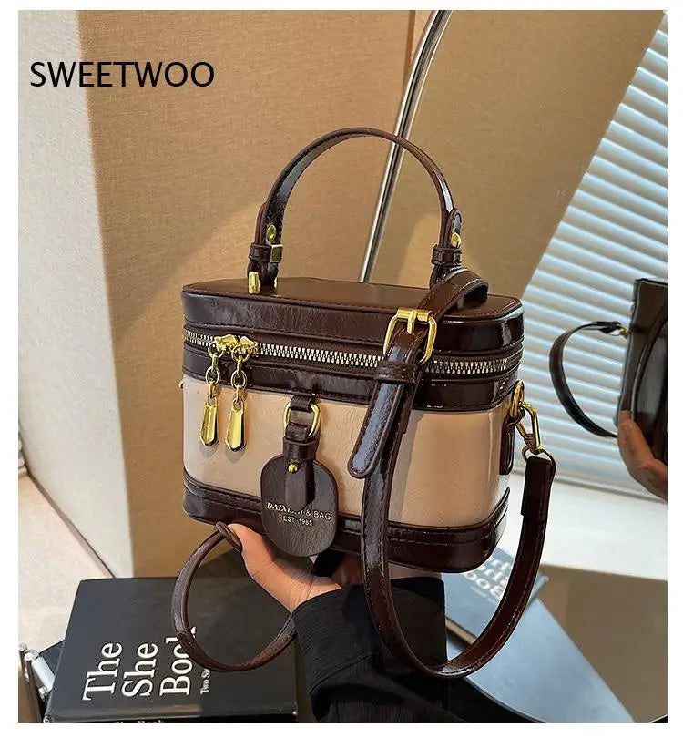 Vintage-Style Handbag Mini Box Crossbody Bag with Double Zipper Closure Elegant Compact Design for Daily Use 2026