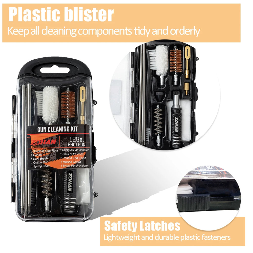 ZOHAN 12 Gauge Shotgun Cleaning Kit – Stainless Steel Rods, Bore Brush, Patches, Muzzle Guard & More (Compact & Beginner-Friendl