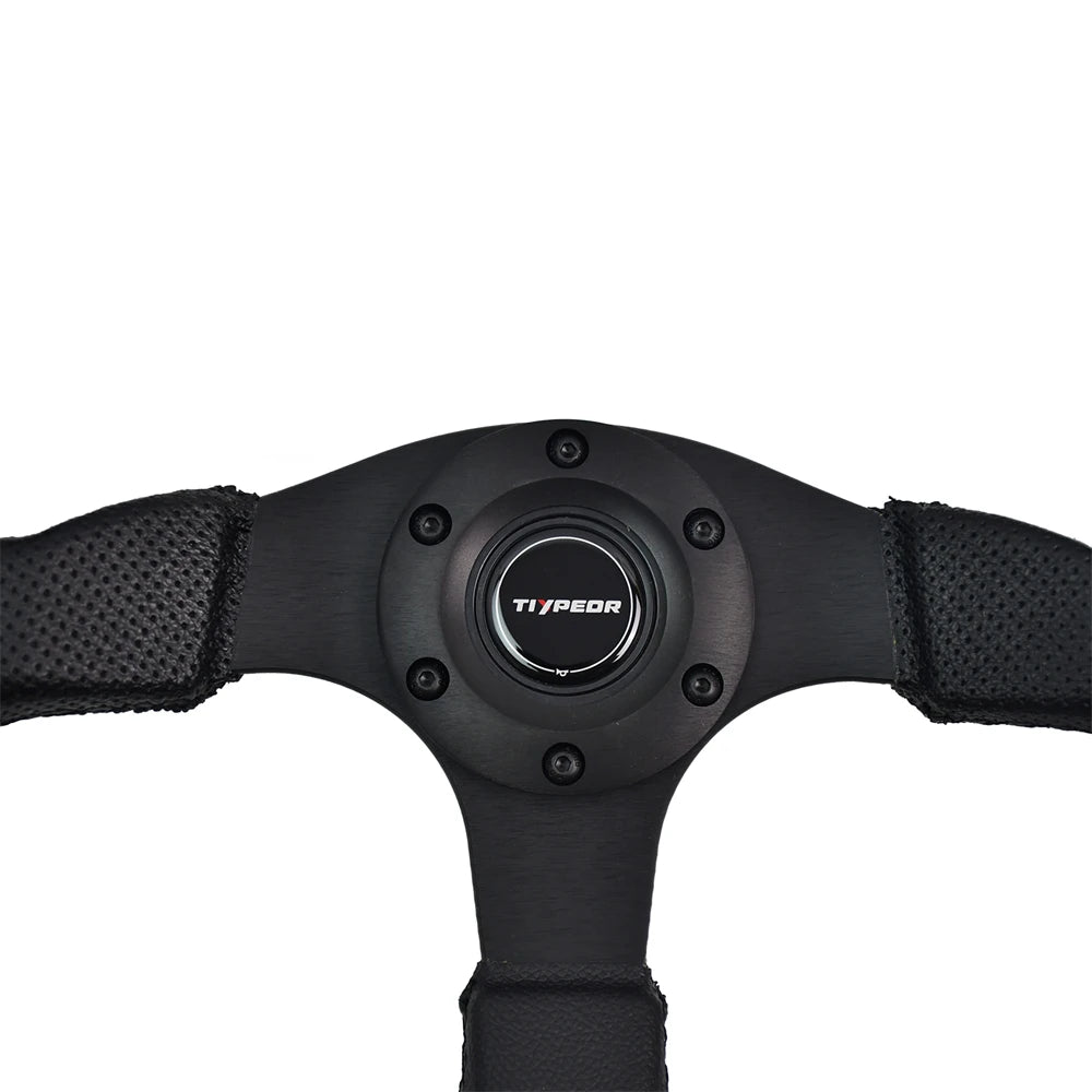TIYPEOR 330mm PVC Leather Black Classic Steering Wheel 40mm Falt Drift Simulation Steering Wheel for Racing Game