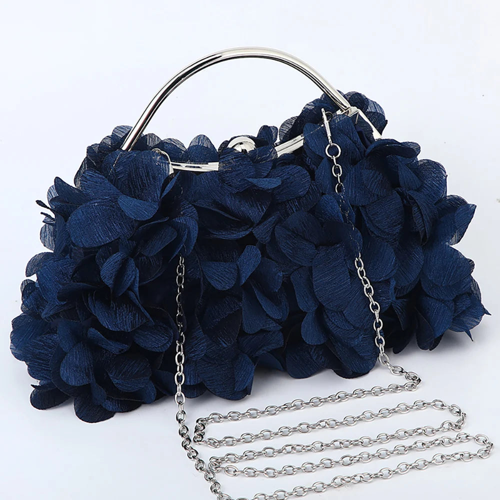 Flower Evening Clutch Purse Sweet Style Floral Wedding Romantic Bridal Handbag Metal Handle Banquet Dinner Dress Bags with Chain