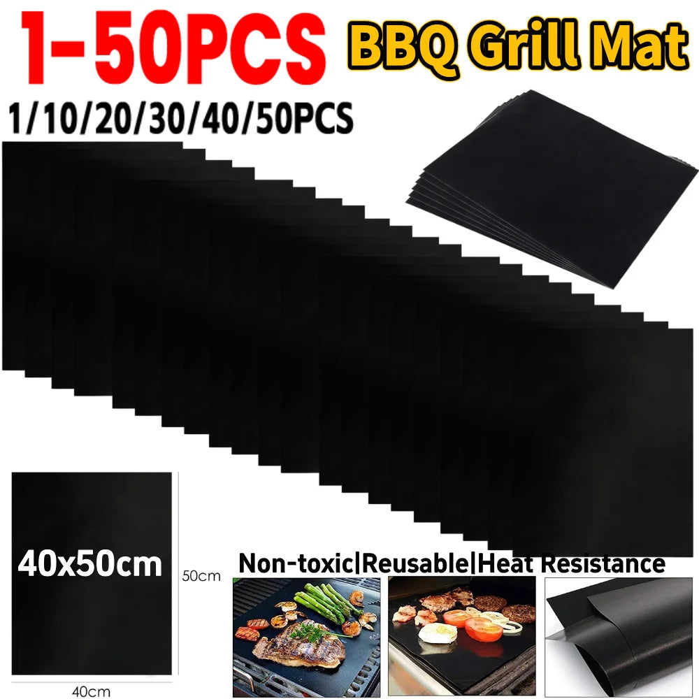 1-50pcs Grill Mat 40x50cm Non Stick BBQ Grill Liner Reusable Heat Resistant for Home Outdoor Picnic Barbecue Grill Kitchen Tool