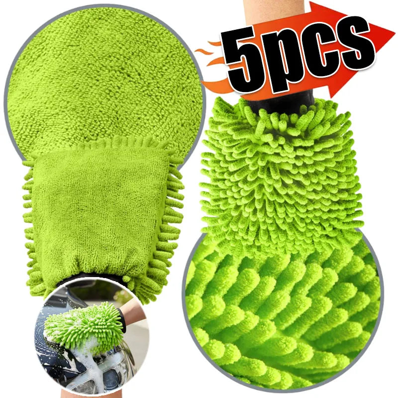 Lint-Free Scratch-Free for Auto Detailing Absorbent Wash Mitt Double-Sided Chenille Microfiber Car Cleaning Glove Car Wash Glove