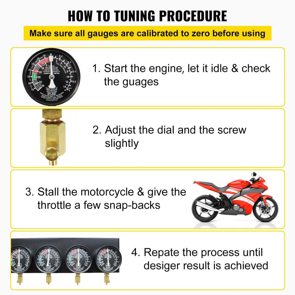 SucceBuy Fuel Vacuum Carburetor Synchronizer Carb Tools sync 4 Gauge Set with Rubber Hose Vacuum Balancer Meter Kit
