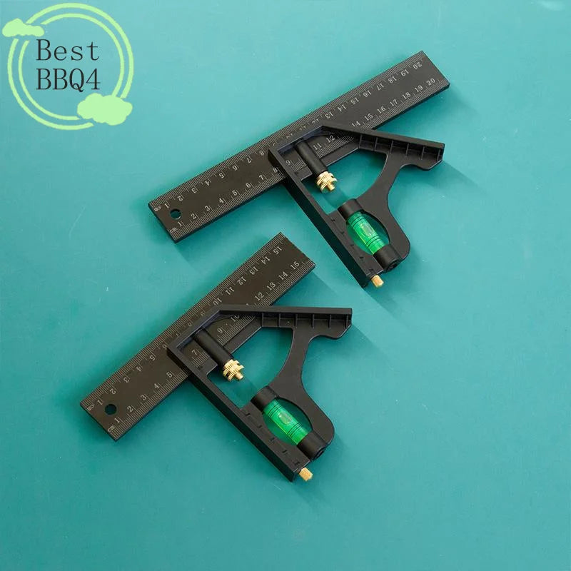 (BBQ4)15/20/25CM Adjustable Combination Right Angle Ruler 45/90 Degree With Bubble Level Gauge Multifunctional Measuring Tools