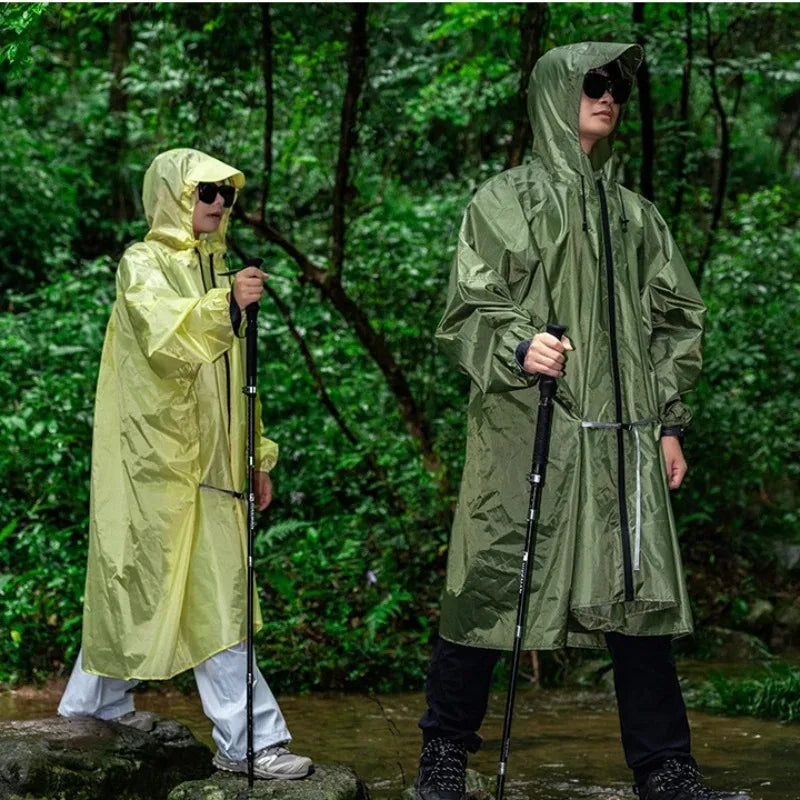 Lightweight Long Outdoor Raincoat PU5000 Waterproof 210T Polyester Poncho Adjustable Hood Fits Backpack Hiking Camping Fishing
