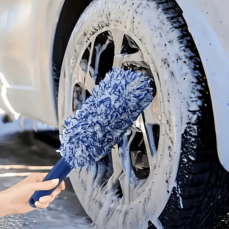 2 PCS Car Care Tool Set Ultra Soft Microfiber Wash Glove Scratch Proof Wheel Brush Deep Clean Polish Rims