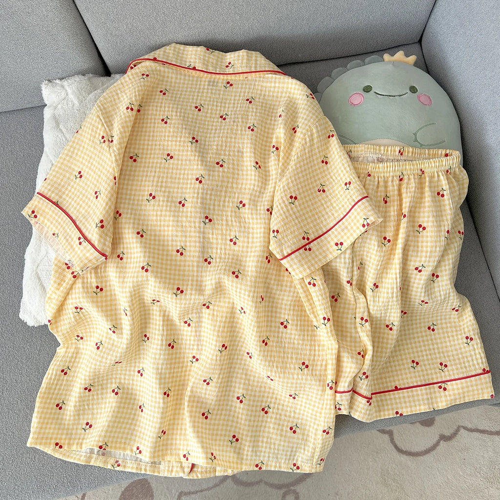 Women's Summer Thin Pajamas with g Pattern, Short-Sleeved Shorts, Sweet and Cute, Can Be Worn Outside in Summer, Two-Piece Home Wear Set