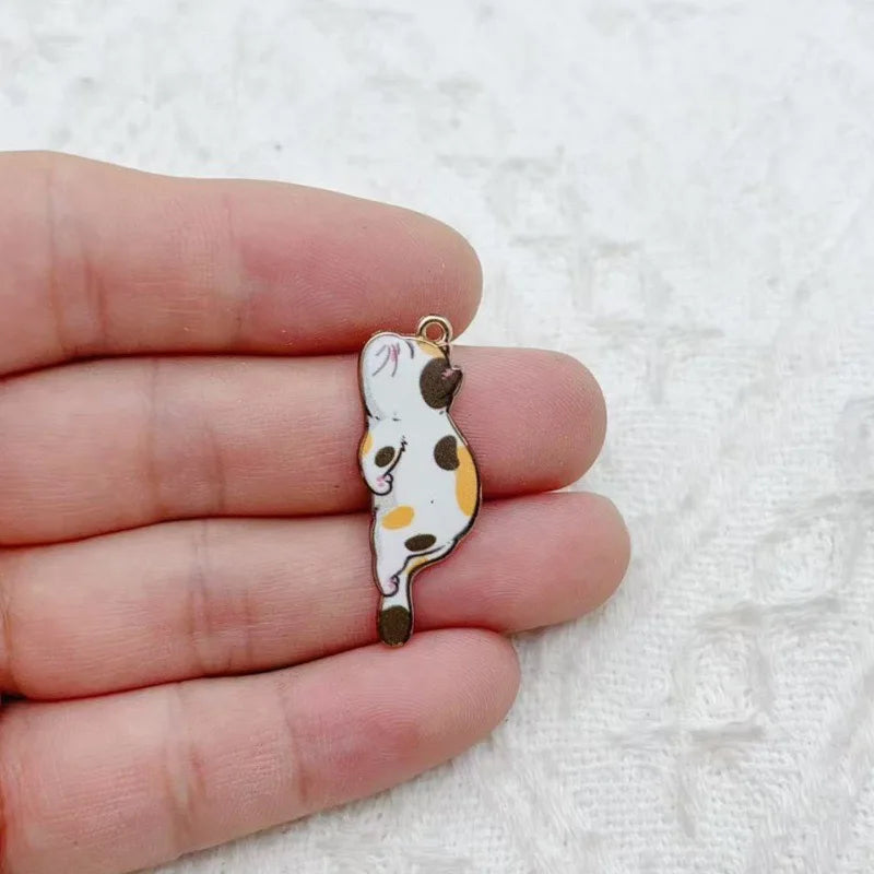10pcs Cute Cat Printed Cartoon DIY Alloy Drip Oil Accessories Keychain Pendant Necklace Pendant Decoration
